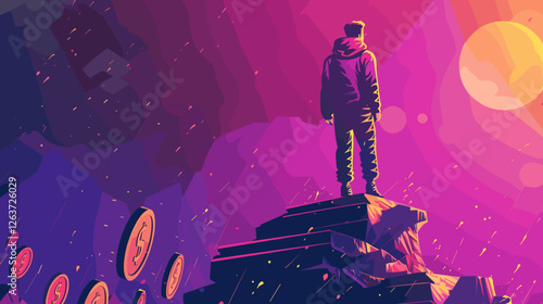 Investor Receiving Passive Income from Shares and Investments Concept Illustration