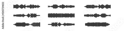 Podcast sound waves and audio soundwave of voice message records  and mobile phone voice message sound waves vector icons