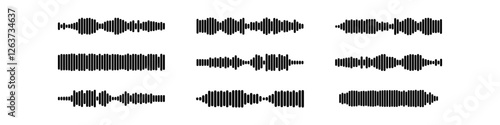 Podcast sound waves and audio soundwave of voice message records  and mobile phone voice message sound waves vector icons
