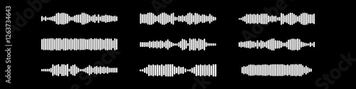 Podcast sound waves and audio soundwave of voice message records  and mobile phone voice message sound waves vector icons