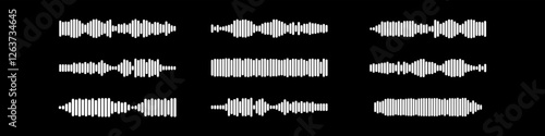 Podcast sound waves and audio soundwave of voice message records  and mobile phone voice message sound waves vector icons
