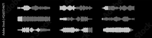 Podcast sound waves and audio soundwave of voice message records  and mobile phone voice message sound waves vector icons