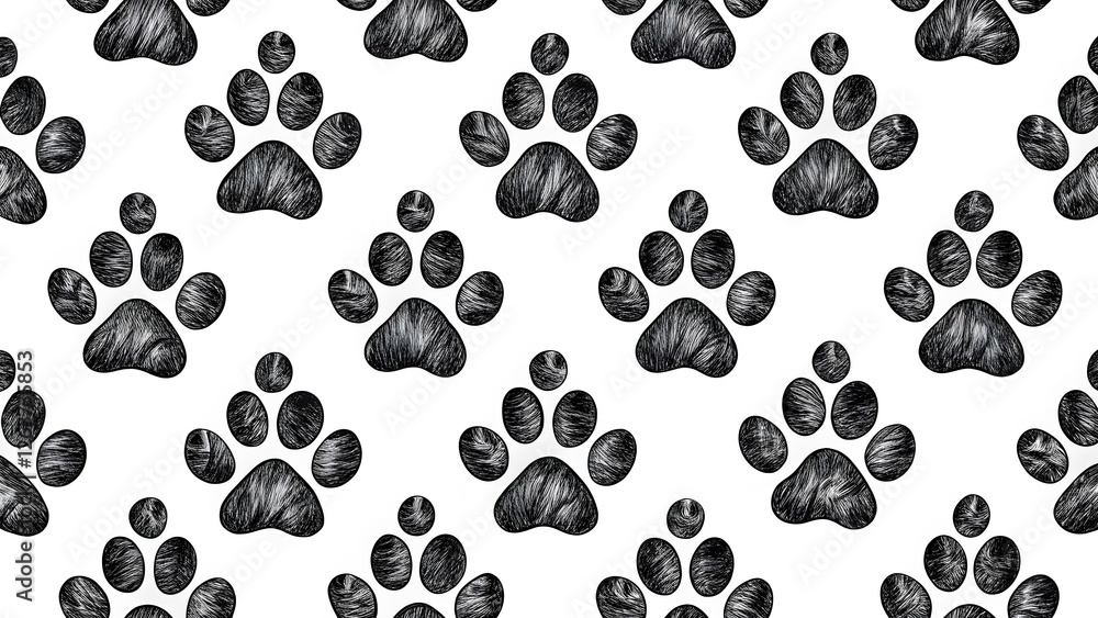 Fototapeta premium Seamless Pattern of Black and White Paw Prints
