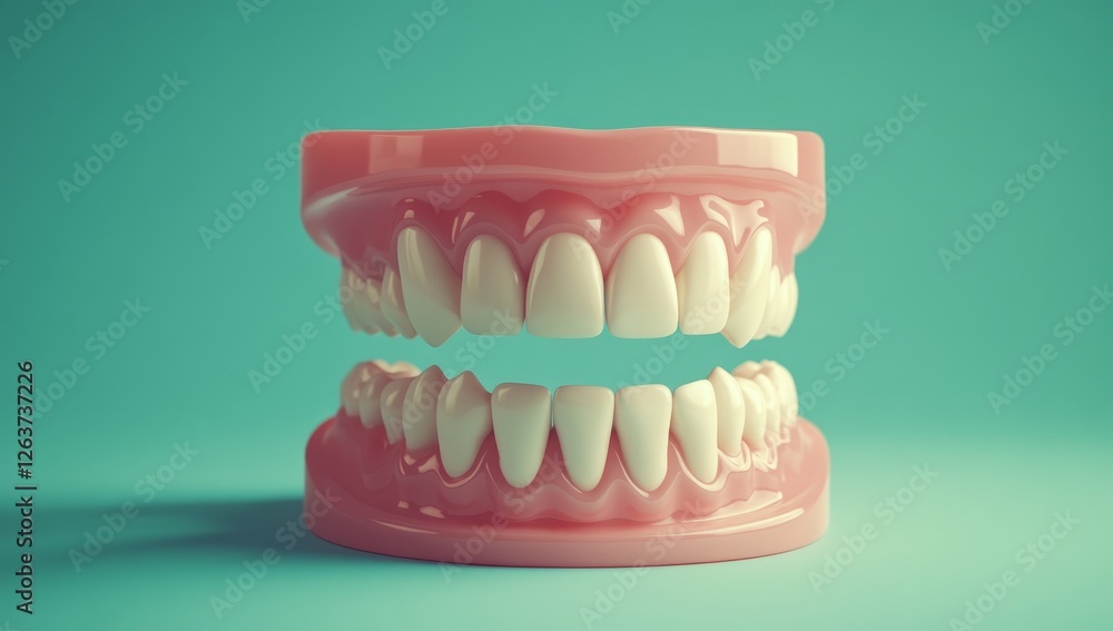 Obraz premium A quirky design of oversized teeth on a bright turquoise background, showcasing playfulness and humor