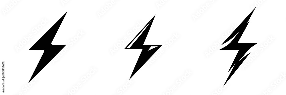 Lightning bolt icons striking on transparent background representing electricity, power and energy Lightning bolt icons striking on transparent background representing electricity, power and energy