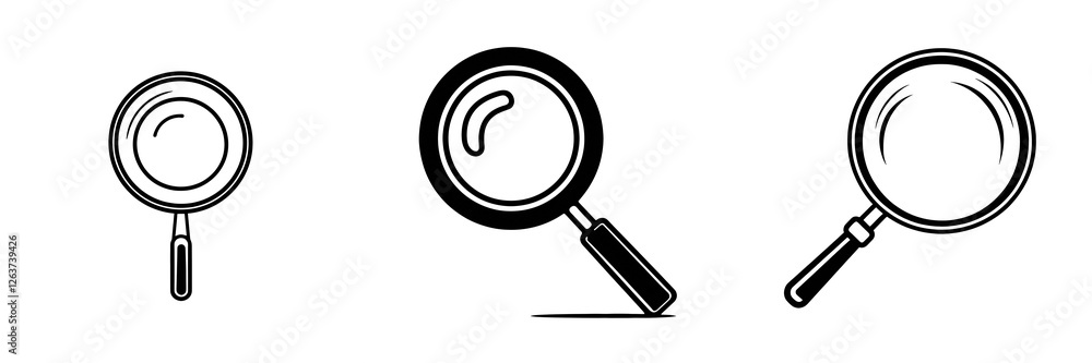 Set of magnifying glass icons representing search, investigation, and discovery, on a transparent background Set of magnifying glass icons representing search, investigation, and discovery, on a transparent background