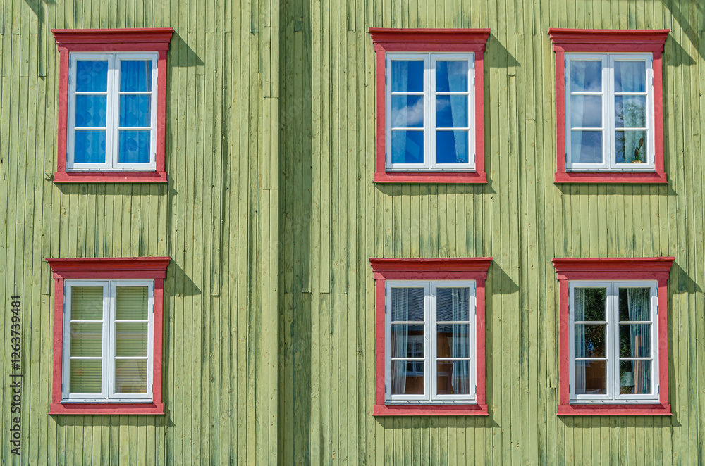 Architectural detail of wooden buildings in Roros, Norway Architectural detail of wooden buildings in Roros, Norway