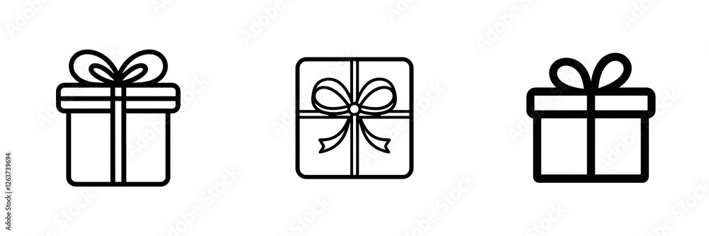 Gift box linear icons symbolizing surprise, celebration, birthday, festive gifting, present giving, reward, generosity, shopping, bonus moments Gift box linear icons symbolizing surprise, celebration, birthday, festive gifting, present giving, reward, generosity, shopping, bonus moments