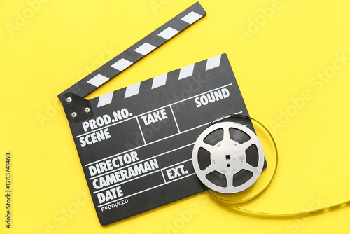Movie clapper with film ree...