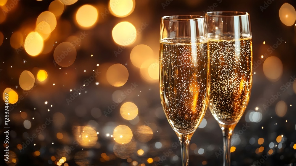 Two champagne glasses filled with bubbles on a dark background Two champagne glasses filled with bubbles on a dark background