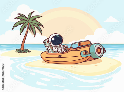 Dream Vacation: Astronaut Driving Convertible on Paradise Island