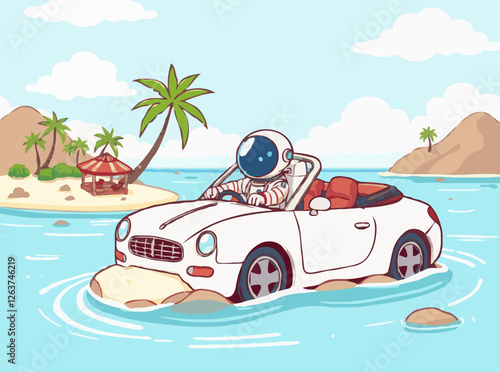 Dream Vacation: Astronaut Driving Convertible on Paradise Island