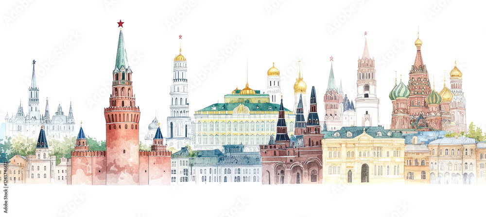 Fototapeta premium PNG Moscow city buildings architecture landmark illustration.
