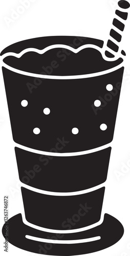 An illustration of a soft drink in a glass with a straw