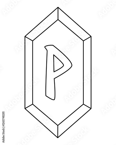 Wynn, wyn rune of the elder futhark, wunyo rune magical sign symbolizing the fulfillment of desires, joy - vector linear picture for coloring. Outline. Runic stone.