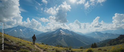 Panoramic Mountain Landscape with Clouds and Snow in the Alps