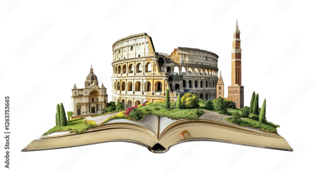 Obraz premium PNG Leaning science book landmarks architecture.