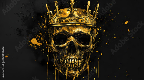 Golden crowned skull on a black background for mobile wallpaper. Gilded Skeleton Kings. Illustration