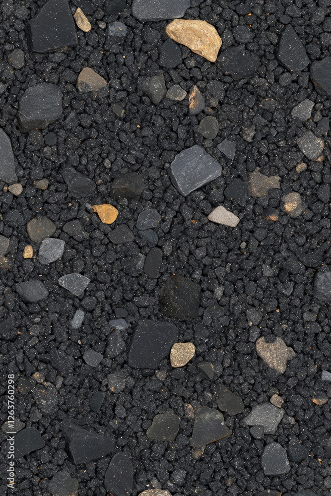 Fototapeta premium Textured black gravel with various stones and pebbles