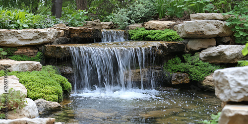 Crystal-Clear Waterfall Cascading Over Mossy Rocks in a Serene Forest
