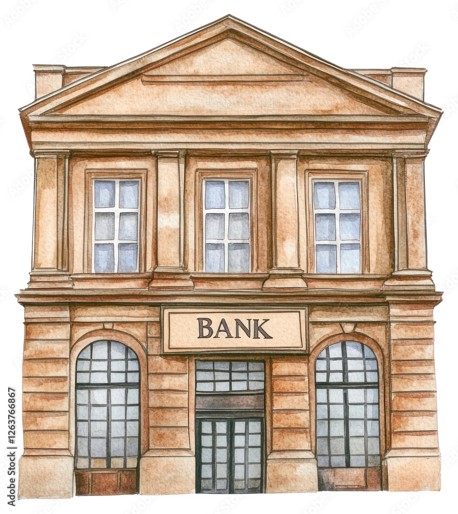 Fototapeta premium PNG Light-brown classic bank building architecture illustration architectural.