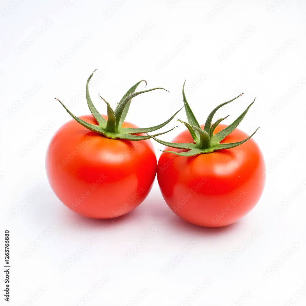 Two fresh red tomato with green stems Two fresh red tomato with green stems