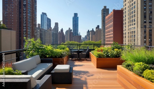 Luxurious Rooftop Garden with City Skyline View