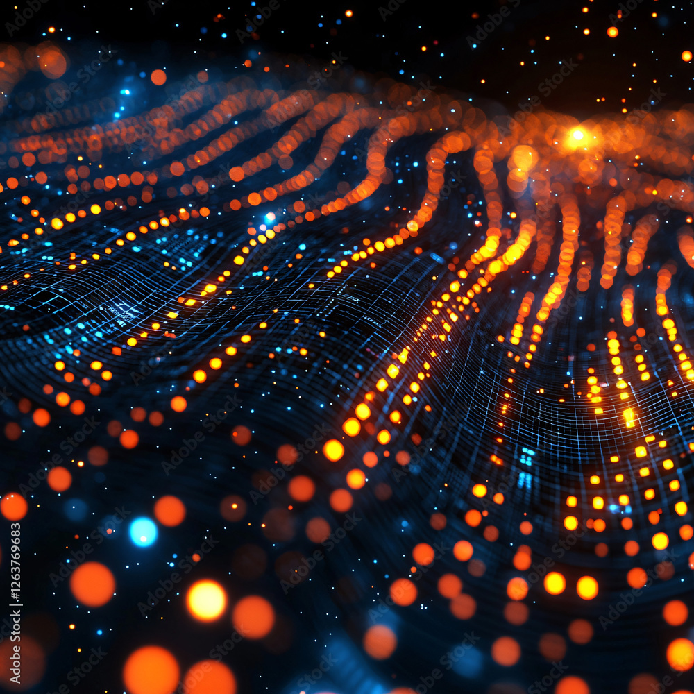 Naklejka premium Futuristic Neon Waves: A Dynamic Digital Network in Motion