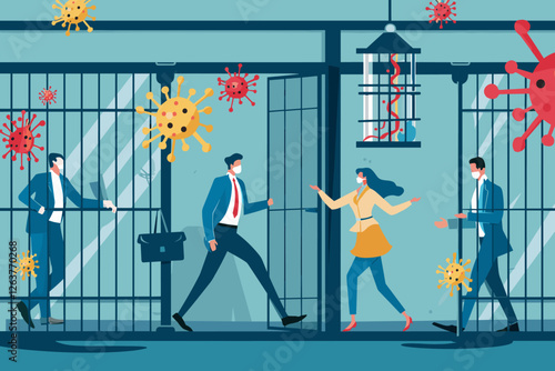 Workers Emerging from Open Cage Returning to Office Post-Pandemic