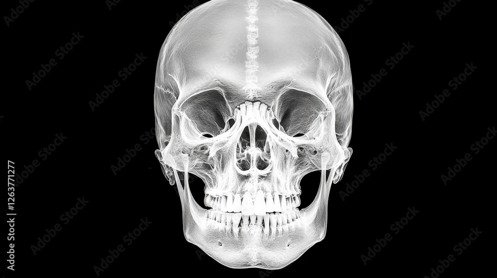 Detailed and High-Resolution X-Ray Image of a Human Skull with Clear Anatomical Features Detailed and High-Resolution X-Ray Image of a Human Skull with Clear Anatomical Features