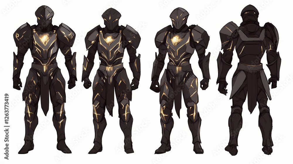 Dark armor set isolated on white background. Nebula-Infused Armor. Illustration Dark armor set isolated on white background. Nebula-Infused Armor. Illustration