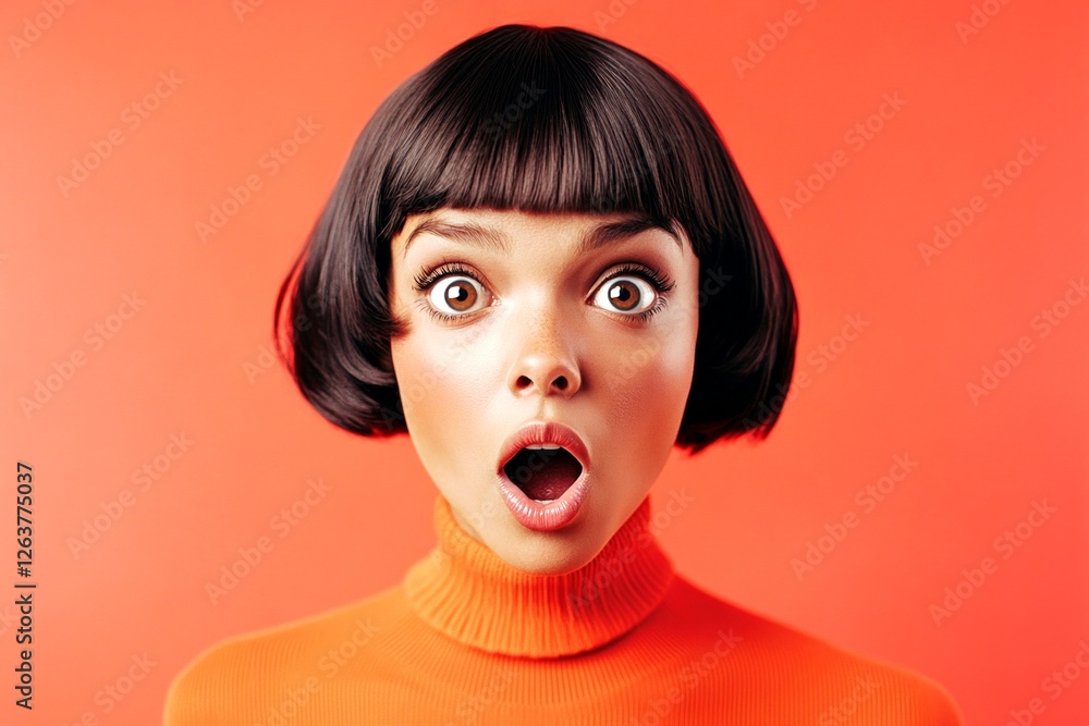 Commercial digital ads visual idea. Short coiffure - straight hair. Attractive very amazed mixed-race girl - for ads, flyer and social apps banner use. Commercial model look. Colored girl look. Commercial digital ads visual idea. Short coiffure - straight hair. Attractive very amazed mixed-race girl - for ads, flyer and social apps banner use. Commercial model look. Colored girl look.