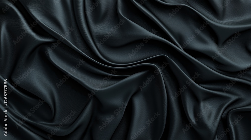 Fototapeta premium Soft black fabric draped artistically on a surface, showcasing intricate folds and shadows in low light