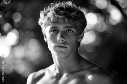 Shirtless Teen Boy in Outdoor Light