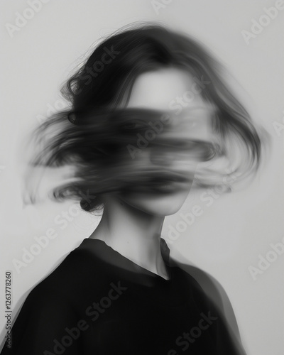 Motion Blur Portrait of Woman with Dark Hair
