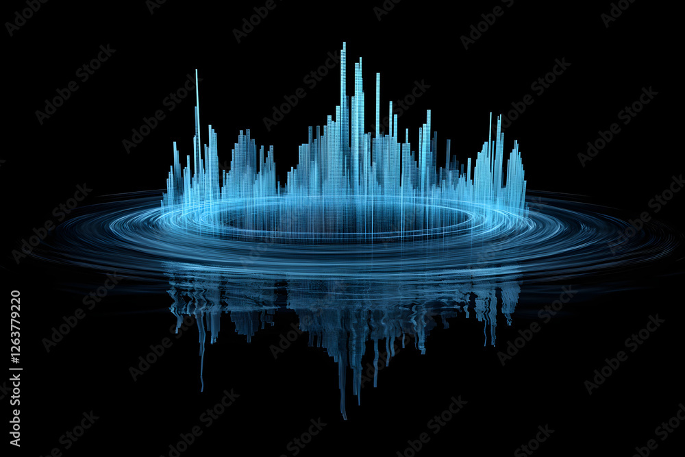 Digital Cityscape: Futuristic Urban Design Reflects in a Circular Light Trail
