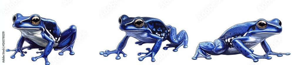 Dendrobates tinctorius azureus in a Blue poison dart frog Jumping Animation Sequence, isolated on white