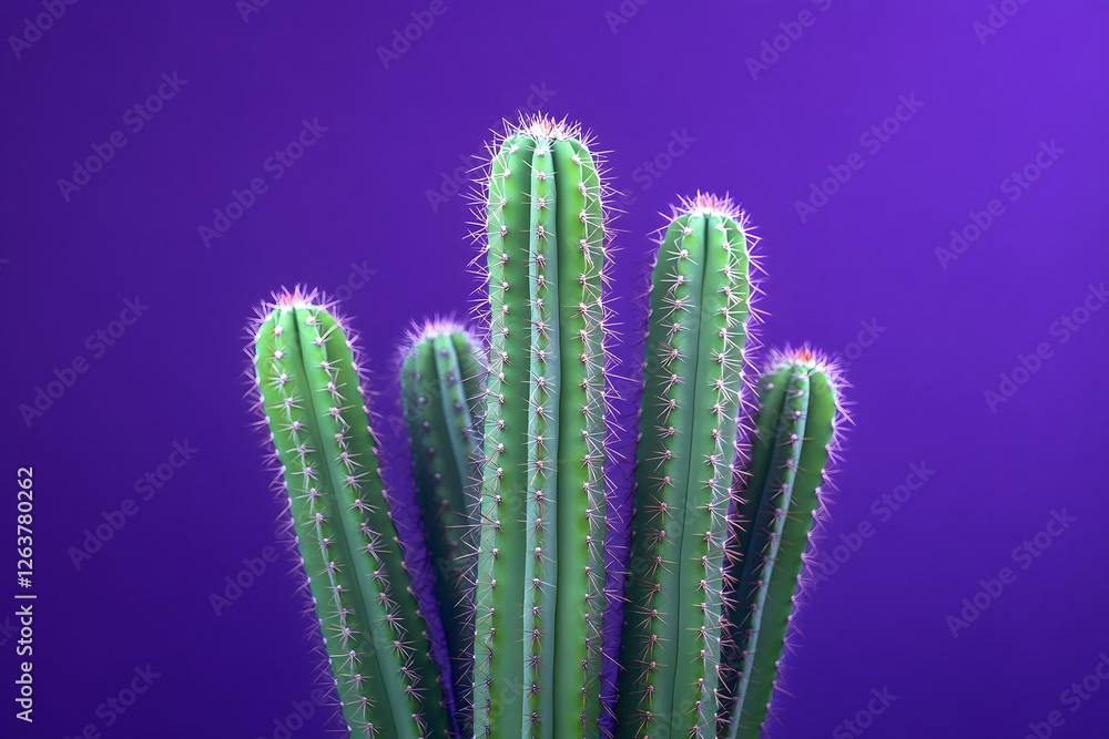 Multiple Cereus Cacti Against Purple Background Multiple Cereus Cacti Against Purple Background