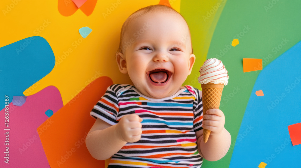 Cutie Pie, Chubby-cheeked baby smiling with ice cream in a high-fidelity image. Perfect for family or food-themed projects. Cutie Pie, Chubby-cheeked baby smiling with ice cream in a high-fidelity image. Perfect for family or food-themed projects.