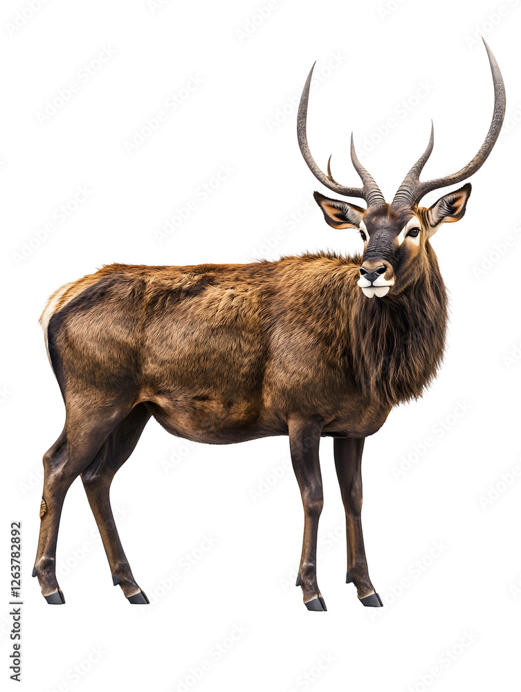 Fototapeta premium Majestic Deer Stands, Antlers High, Brown Coat, Transparent Background, Wildlife Image