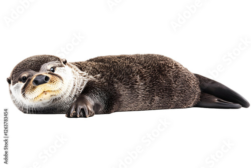 Otter Relaxing on Transparent Background, Wildlife Image with Fur Detail