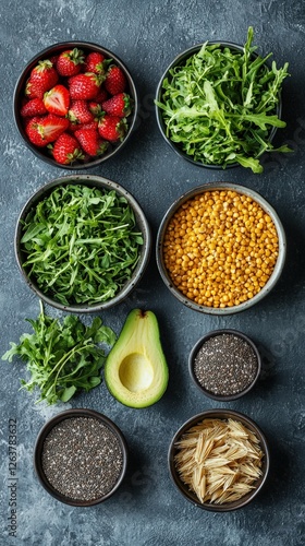 Wallpaper Mural Healthy Fresh Ingredients for Salads: Avocado, Chia Seeds, and Greens Torontodigital.ca