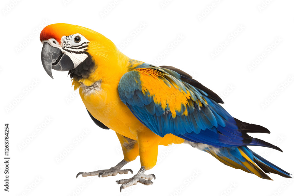 Obraz premium Vibrant Blue-and-Gold Macaw Parrot Displays Feathers with Transparent Background