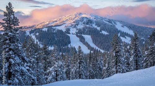 Wallpaper Mural A mountain peak covered in fresh snow, surrounded by clouds at sunrise. Torontodigital.ca
