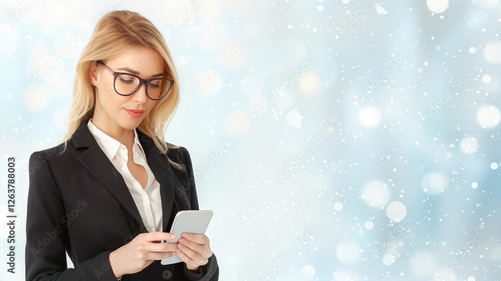 A stylish businesswoman engaged on her smartphone, set against a dreamy city backdrop, symbolizes future success and communication. A stylish businesswoman engaged on her smartphone, set against a dreamy city backdrop, symbolizes future success and communication.