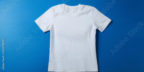 白無地のtシャツのモックアップ素材。ブルーの背景。