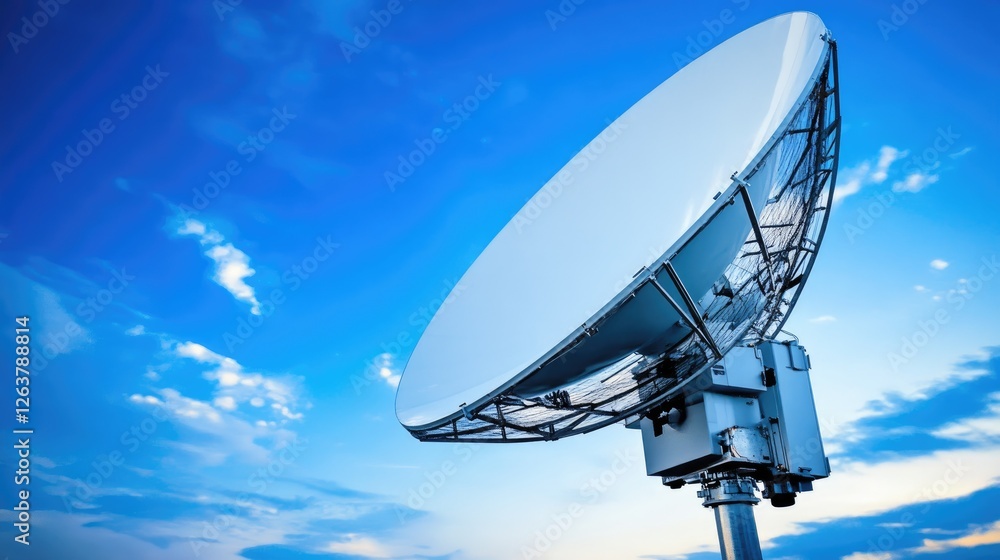A satellite dish array pointing toward the sky under a starry night. A satellite dish array pointing toward the sky under a starry night.