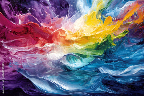 Wallpaper Mural An abstract landscape with vibrant color waves, resembling a surreal dream. Fluid acrylic paints on canvas. Torontodigital.ca