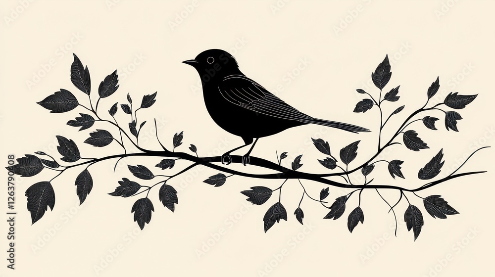 Black silhouette of a bird on a tree branch Black silhouette of a bird on a tree branch