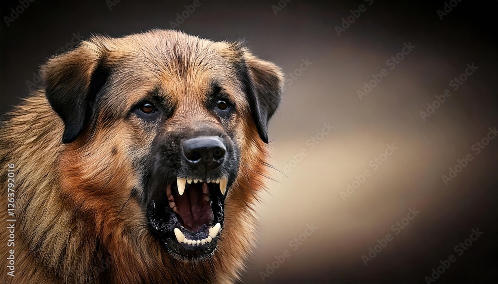 Dog showing aggression in a close-up capture during a tense moment Dog showing aggression in a close-up capture during a tense moment
